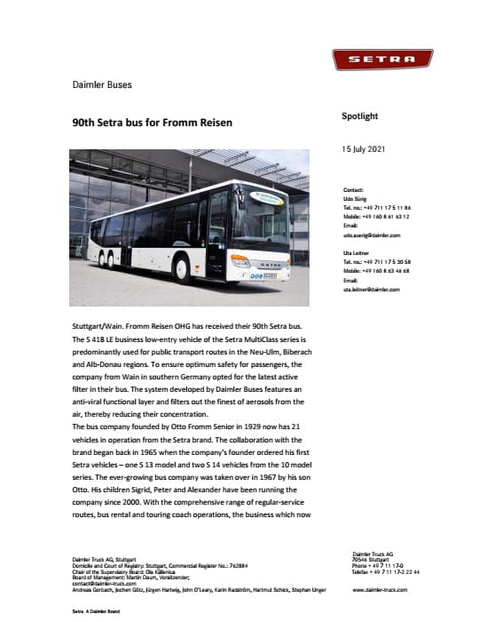 90th Setra bus for Fromm Reisen