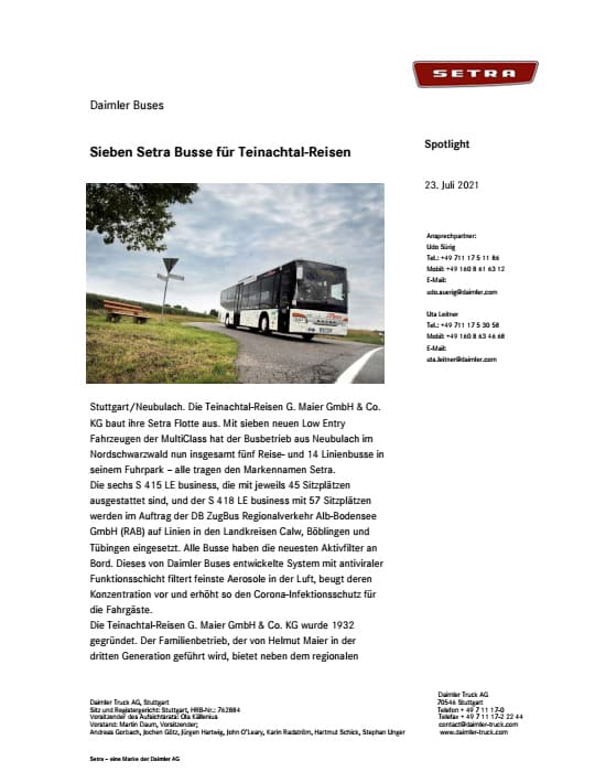 Sieben Setra Busse für Teinachtal-Reisen