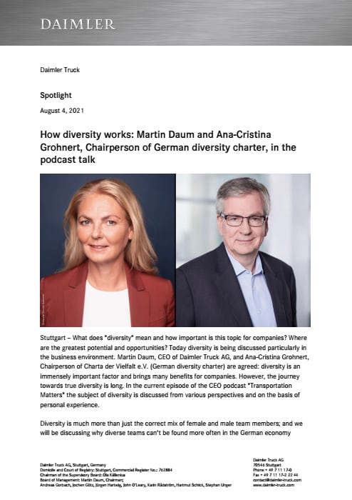 How diversity works: Martin Daum and Ana-Cristina Grohnert, Chairperson of German diversity charter, in the podcast talk