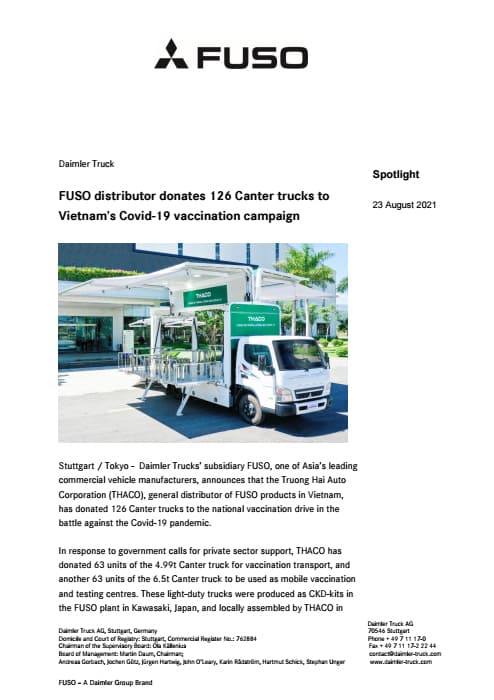 FUSO distributor donates 126 Canter trucks to Vietnam’s Covid-19 vaccination campaign