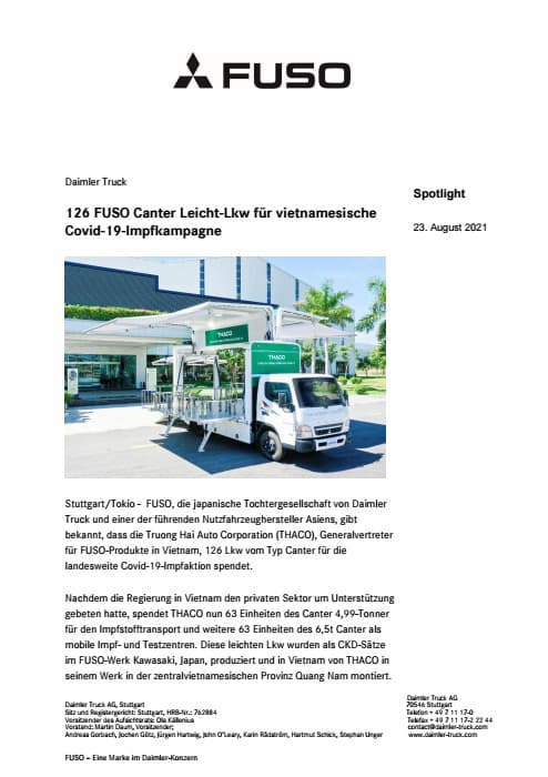 126 FUSO Canter Leicht-Lkw für vietnamesische Covid-19-Impfkampagne