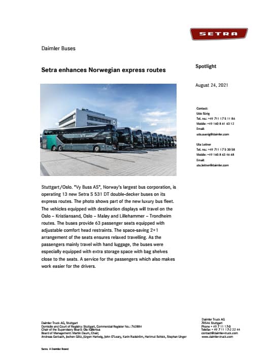 Setra enhances Norwegian express routes