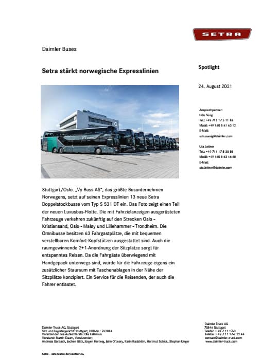 Setra stärkt norwegische Expresslinien