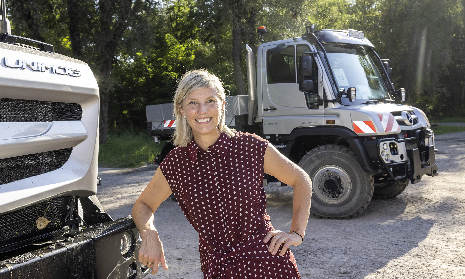 Karin Rådström, member of the Board of Management of Daimler Truck AG since February 2021, responsible for Mercedes-Benz trucks, at the Unimog test site in Ötigheim. More than 2000 visitors celebrated the 75th birthday of the Unimog in Gaggenau while 75 Unimog models drove in convoy