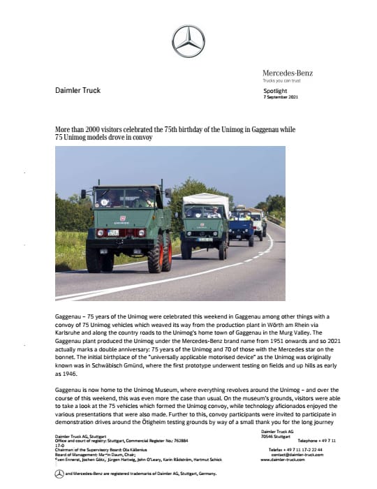 More than 2000 visitors celebrated the 75th birthday of the Unimog in Gaggenau while 75 Unimog models drove in convoy