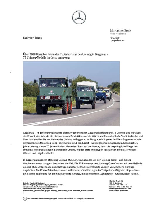 Über 2000 Besucher feiern den 75. Geburtstag des Unimog in Gaggenau –  75 Unimog-Modelle im Corso unterwegs