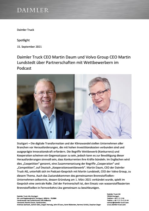 Daimler Truck CEO Martin Daum und Volvo Group CEO Martin Lundstedt über Partnerschaften mit Wettbewerbern im Podcast