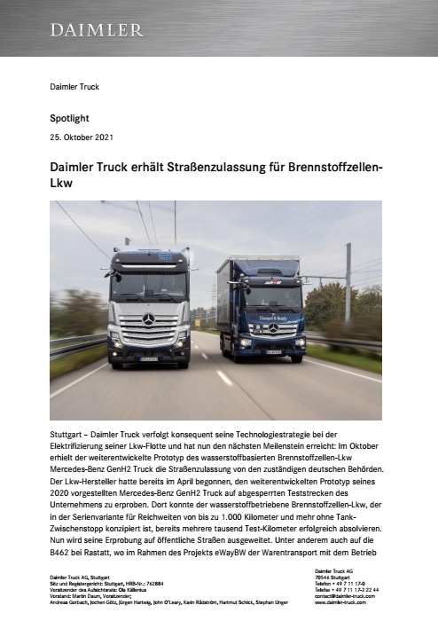 Brennstoffzellen-Lkw: Daimler Truck baut kundennahe Erprobungsflotte von  Mercedes-Benz GenH2 Trucks