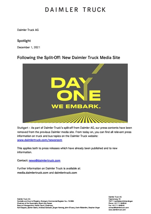 Following the Split-Off: New Daimler Truck Media Site