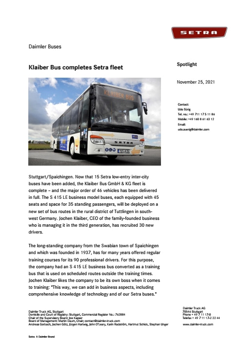 Klaiber Bus completes Setra fleet