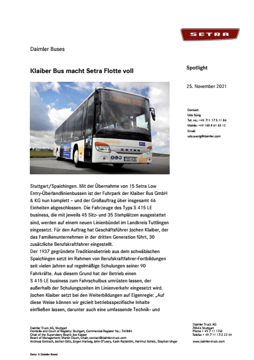 Klaiber Bus macht Setra Flotte voll