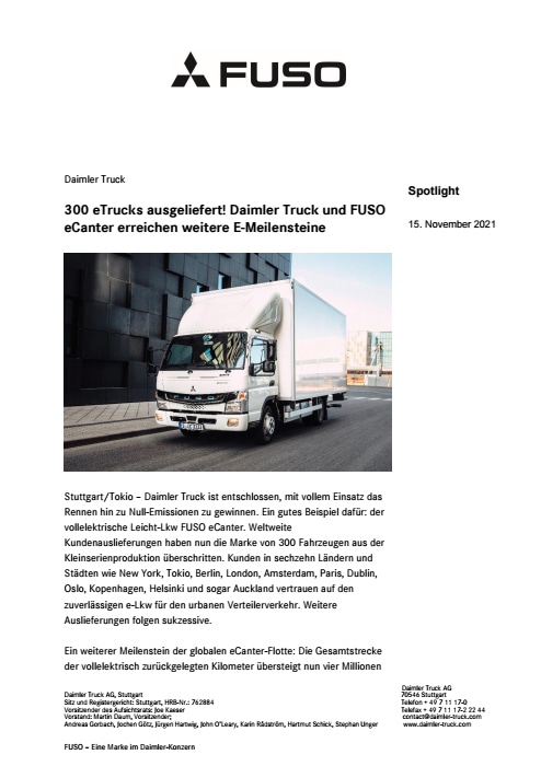300 eTrucks ausgeliefert! Daimler Truck und FUSO eCanter erreichen weitere E-Meilensteine