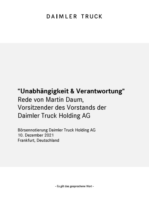 “Unabhängigkeit & Verantwortung“ Rede von Martin Daum, Vorsitzender des Vorstands der Daimler Truck Holding AG