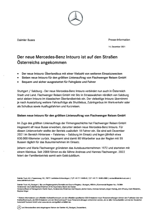 Der neue Mercedes-Benz Intouro ist auf den Straßen Österreichs angekommen