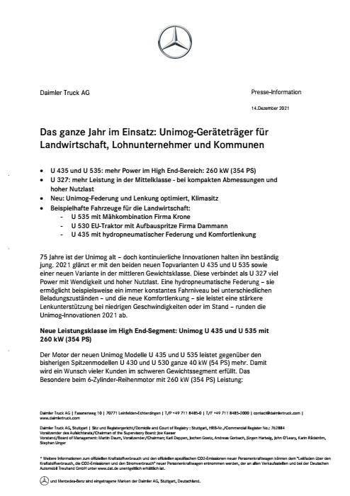 Das ganze Jahr im Einsatz: Unimog-Geräteträger für Landwirtschaft, Lohnunternehmer und Kommunen