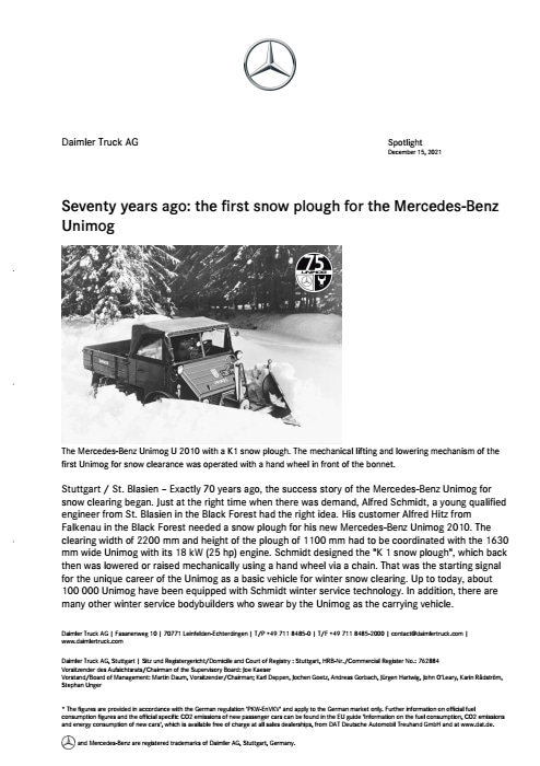 Seventy years ago: the first snow plough for the Mercedes-Benz Unimog