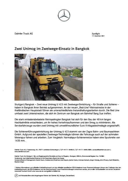 Zwei Unimog im Zweiwege-Einsatz in Bangkok