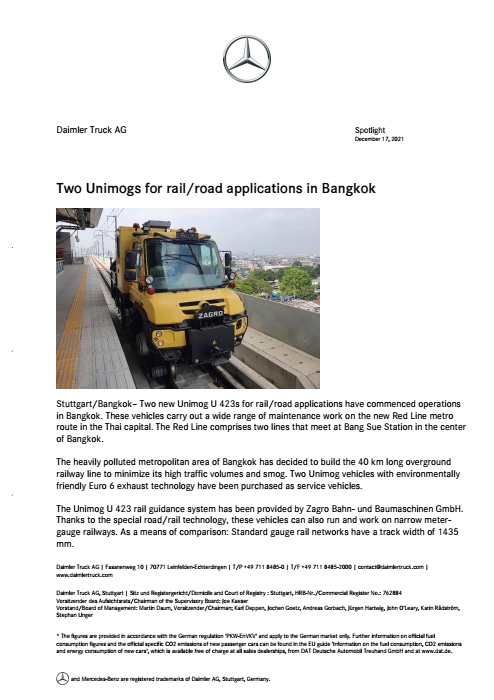Two Unimogs for rail/road applications in Bangkok