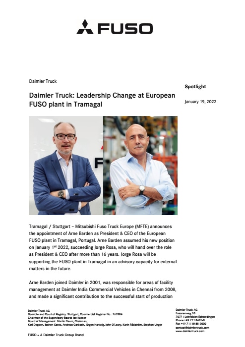 Daimler Truck: Leadership Change at European FUSO plant in Tramagal