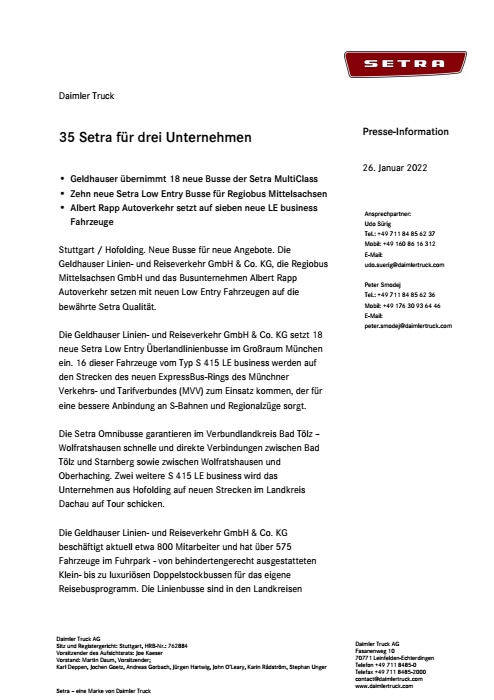 35 Setra für drei Unternehmen