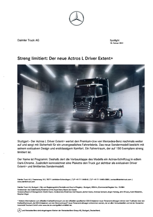 Streng limitiert: Der neue Actros L Driver Extent+