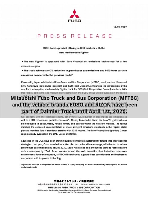FUSO boosts product offering in GCC markets with the new medium-duty Fighter