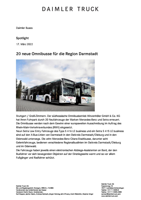 20 neue Omnibusse für die Region Darmstadt