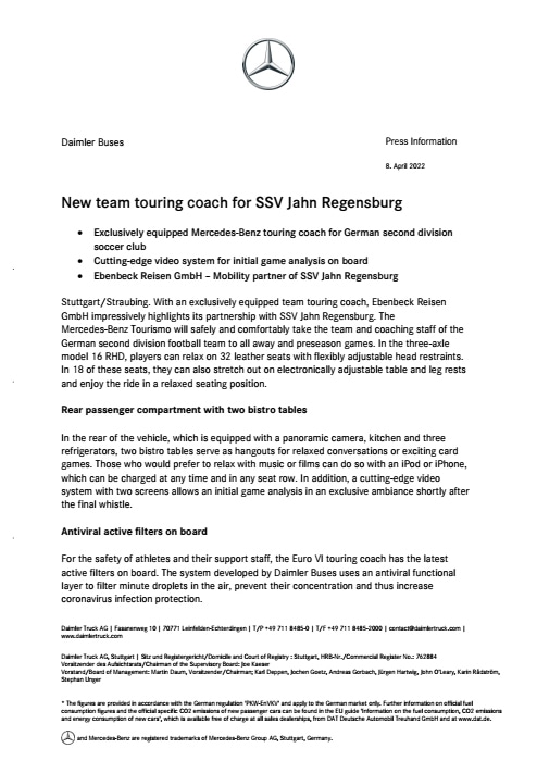 New team touring coach for SSV Jahn Regensburg