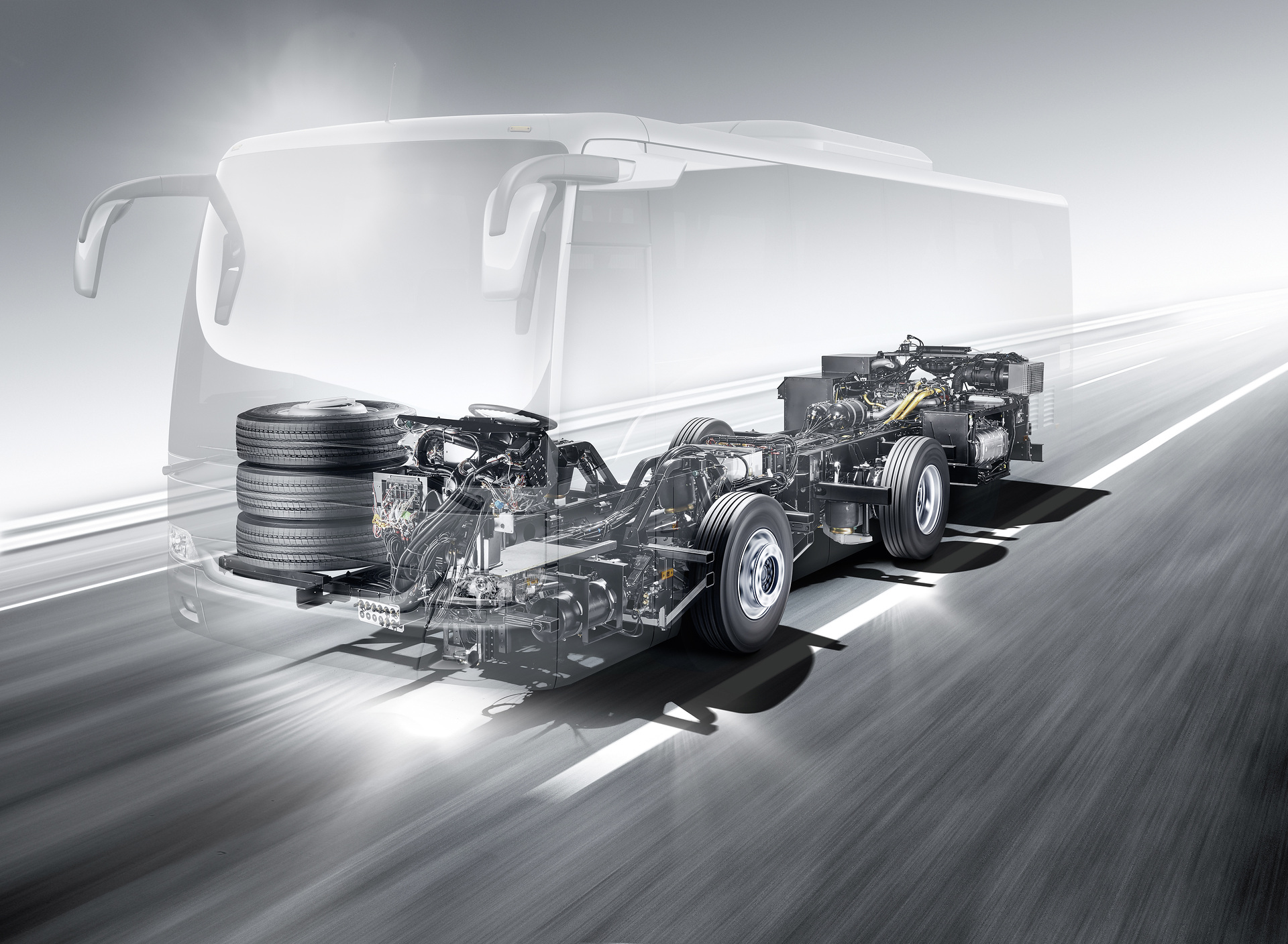 Neue Generation der Bus-Chassis Familie Mercedes-Benz OC 500 mit neuer Elektrik- und Elektronikstruktur, Basis für neue Assistenzsysteme wie Active Brake Assist 5 und Sideguard Assist Umfangreiches Upgrade für das Omnibus-Chassis Mercedes-Benz OC 500