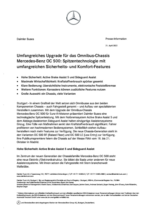 Umfangreiches Upgrade für das Omnibus-Chassis Mercedes-Benz OC 500