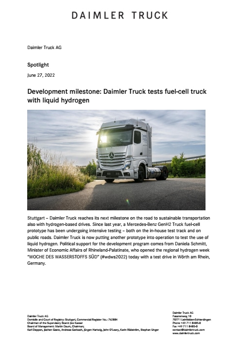 Development milestone: Daimler Truck tests fuel-cell truck with liquid hydrogen