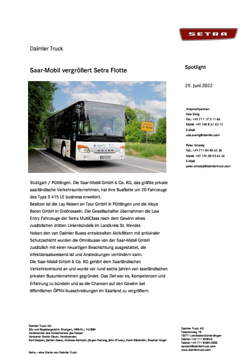 Saar-Mobil vergrößert Setra Flotte