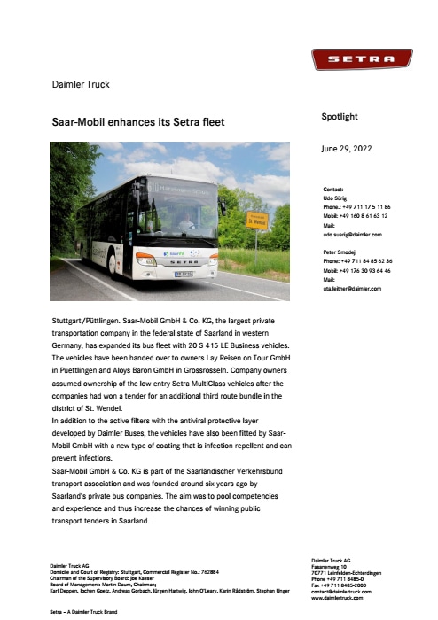 Saar-Mobil enhances its Setra fleet
