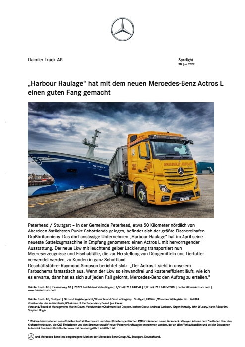 „Harbour Haulage“ hat mit dem neuen Mercedes-Benz Actros L einen guten Fang gemacht