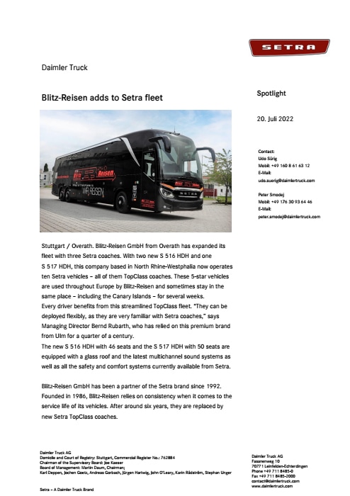 Blitz-Reisen adds to Setra fleet