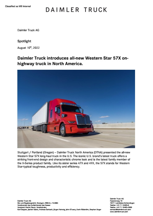 Daimler Truck introduces all-new Western Star 57X on-highway truck in North America