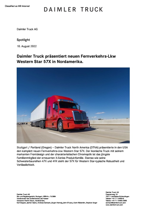 Daimler Truck präsentiert neuen Fernverkehrs-Lkw Western Star 57X in Nordamerika