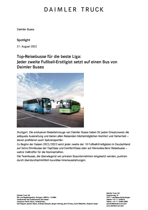 Top-Reisebusse für die beste Liga: Jeder zweite Fußball-Erstligist setzt auf einen Bus von Daimler Buses