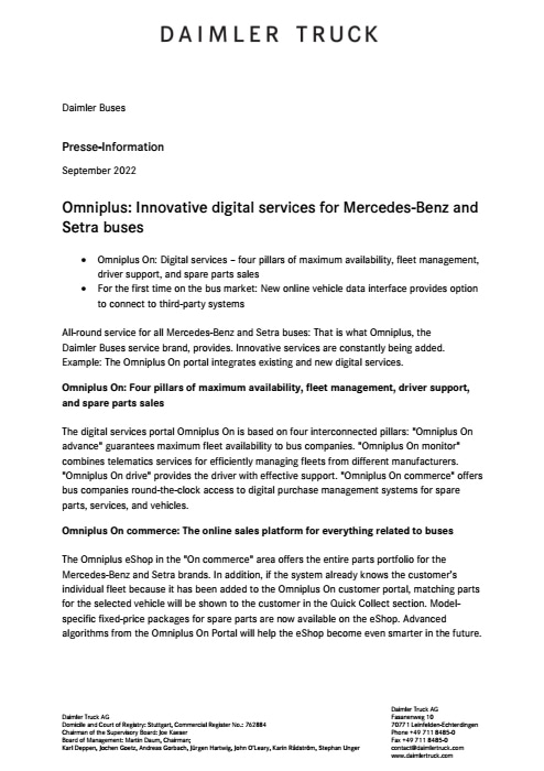 Omniplus: Innovative digital services for Mercedes-Benz and Setra buses