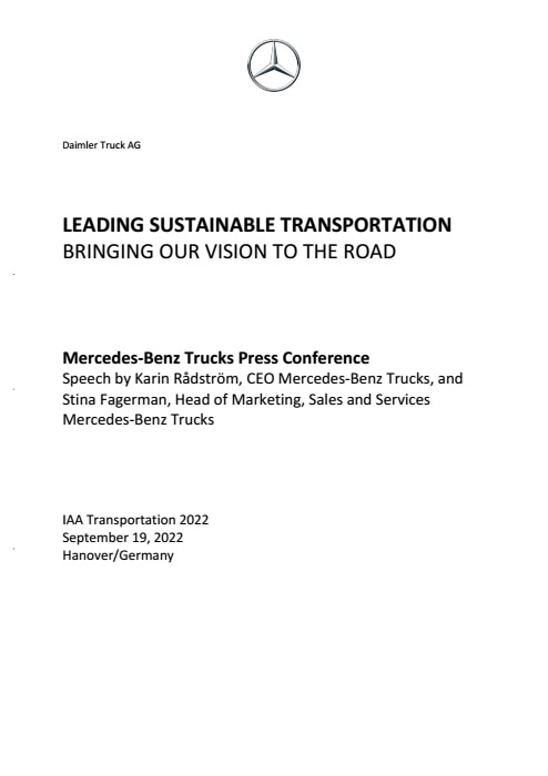 IAA Transportation 2022 - Mercedes-Benz Trucks Pressekonferenz - Rede Karin Rådström und Stina Fagermann