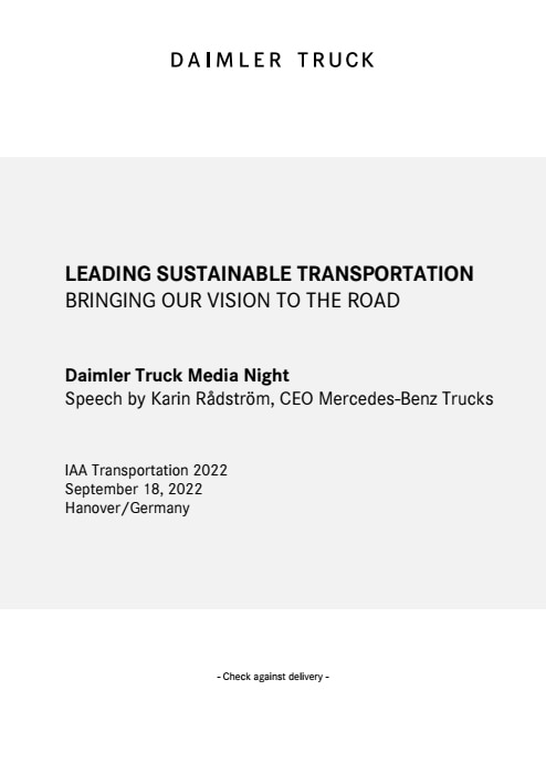 IAA Transportation 2022 - Daimler Truck Media Night - Rede Karin Rådström