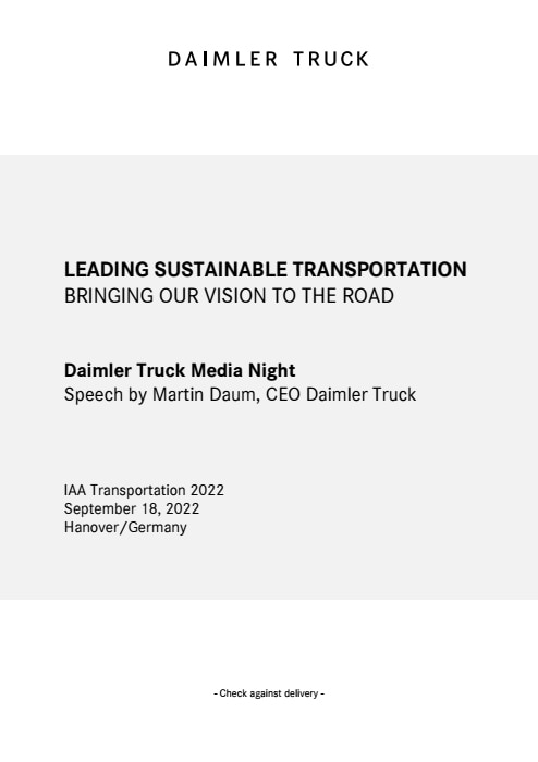 IAA Transportation 2022 - Daimler Truck Media Night - Rede Martin Daum