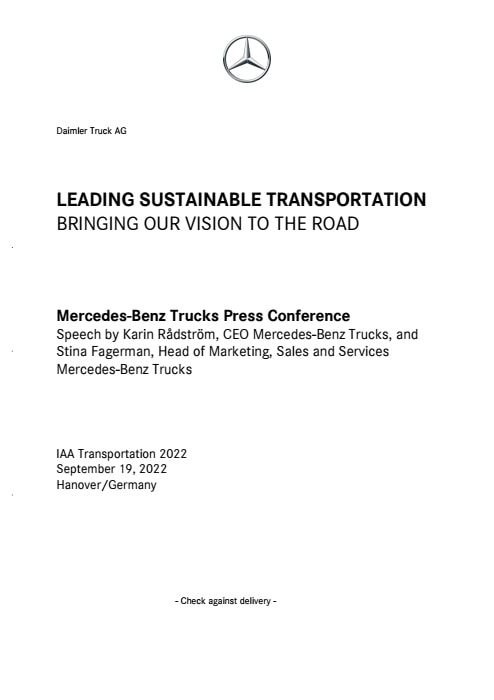 IAA Transportation 2022 - Mercedes-Benz Trucks Pressekonferenz - Rede Karin Rådström und Stina Fagermann