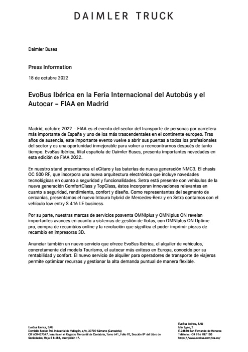 ESP: EvoBus Ibérica en la Feria Internacional del Autobús y el Autocar – FIAA en Madrid // Spanish: Evobus Ibérica in the International Bus and Coach Fair - FIAA in Madrid