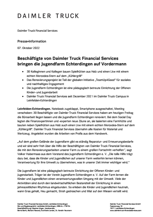 Beschäftigte von Daimler Truck Financial Services bringen die Jugendfarm Echterdingen auf Vordermann