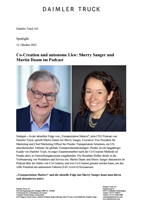 Co-Creation und autonome Lkw Sherry Sanger und Martin Daum im Podcast