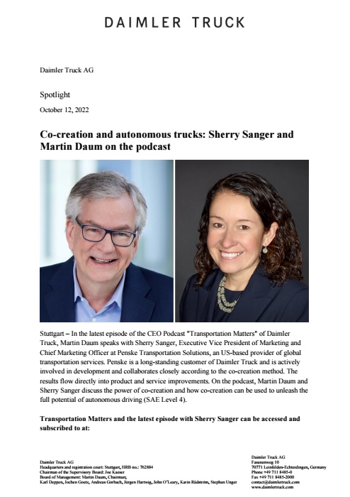 Co-creation and autonomous trucks: Sherry Sanger and Martin Daum on the podcast