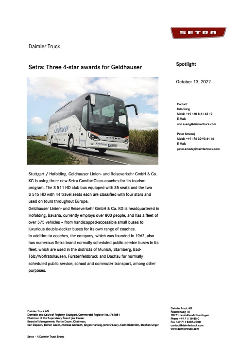 Setra: Three 4-star awards for Geldhauser