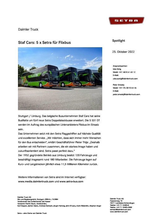 Staf Cars: 5 x Setra für Flixbus