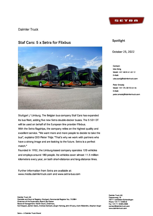 Staf Cars: 5 x Setra for Flixbus